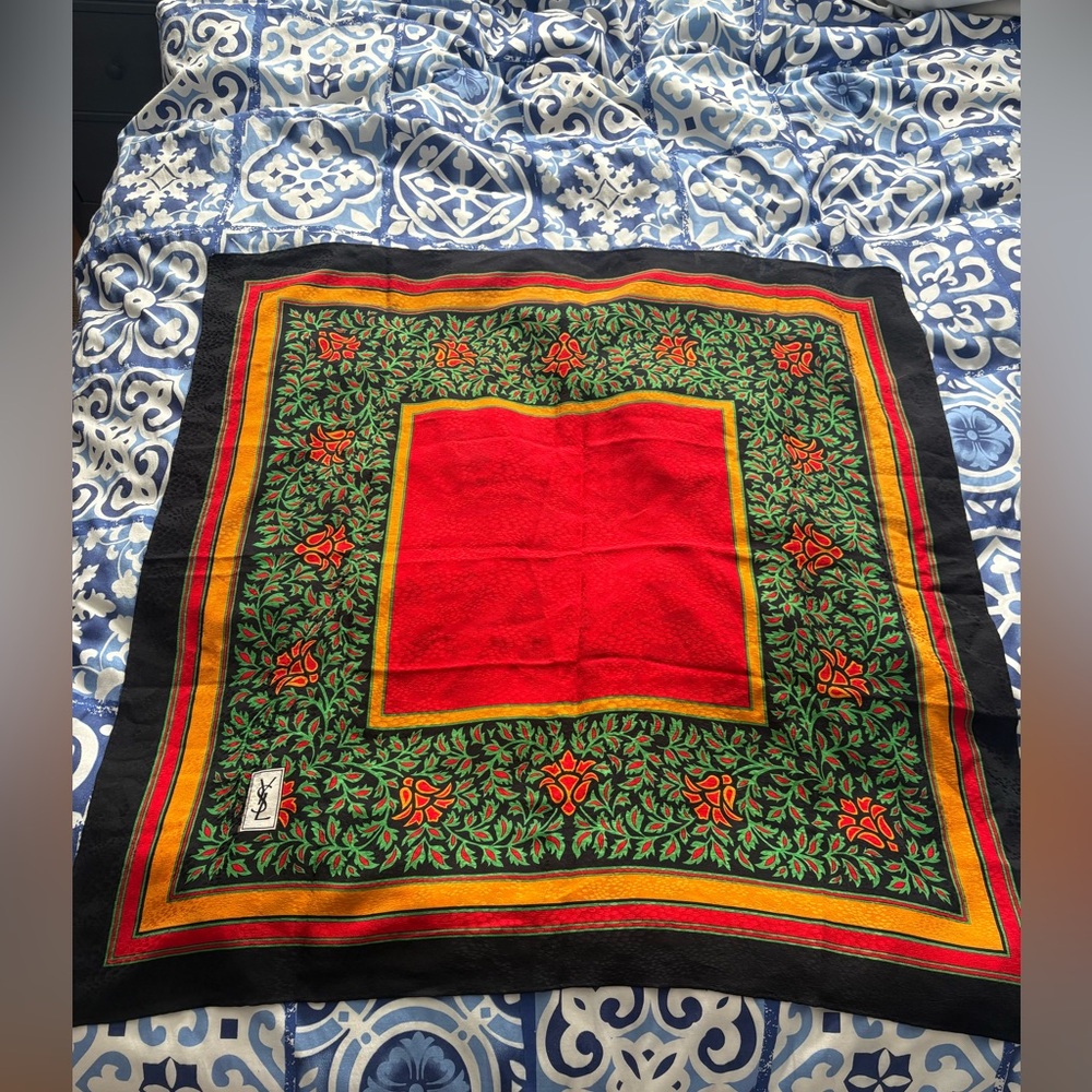YSL Red and Green Floral Scarf